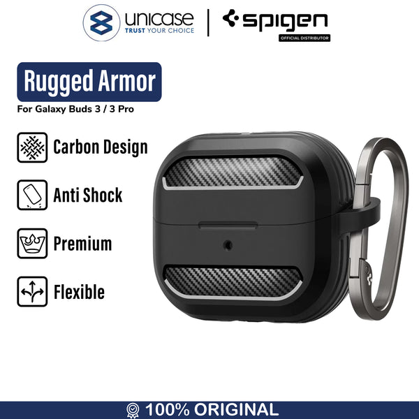 Case Samsung Galaxy Buds 3/3 Pro Spigen Rugged Armor Carbon Anti Shock Crack Flexible Cover Casing