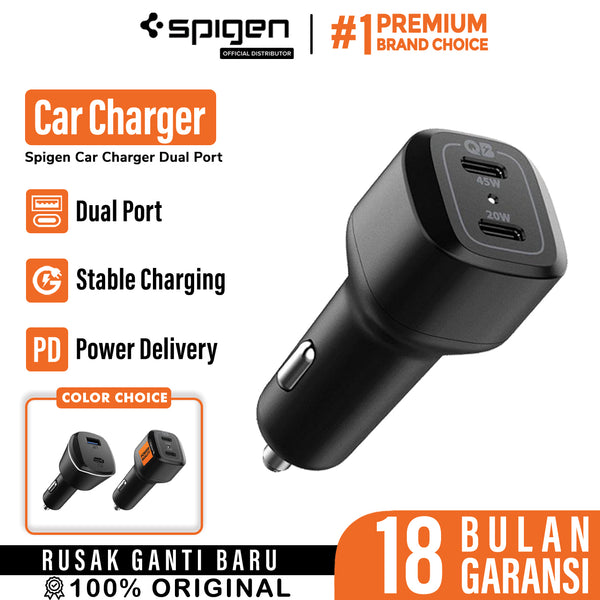 Car Charger Mobil Spigen ArcStation PD QC 3.0 30W Dual Port USB Type C Fast Charging