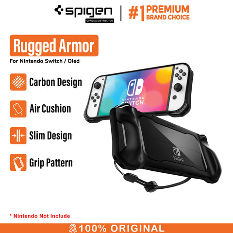 Case Nintendo Switch Oled Spigen Rugged Armor Grip Cover Carbon Casing
