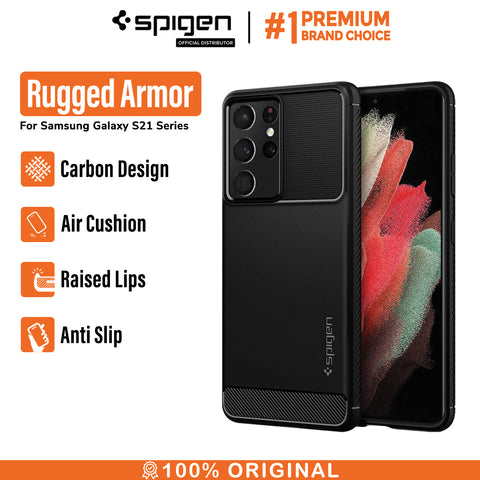 Case Samsung Galaxy S21 Ultra Plus Spigen Rugged Armor Carbon Softcase Casing