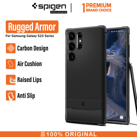 Case Samsung Galaxy S23 Ultra Plus Spigen Rugged Armor Carbon Casing