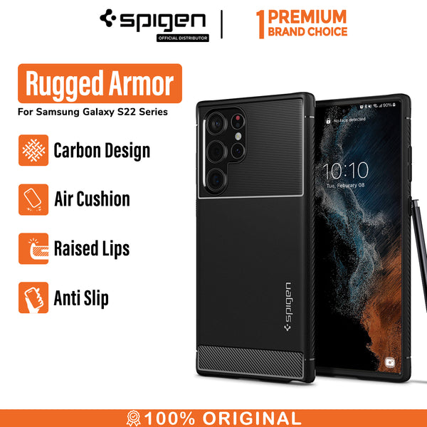 Case Samsung Galaxy S22 Ultra Plus Spigen Rugged Armor Carbon Casing