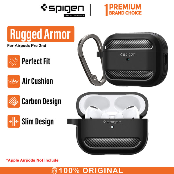 Case Airpods Pro 2 Spigen Rugged Armor Shockproof Slim Carbon Casing