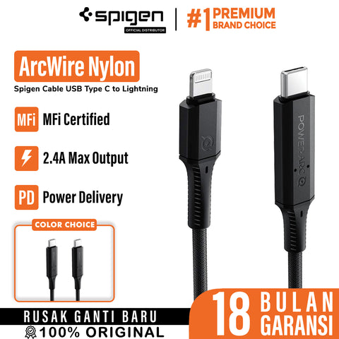 Cable USB Type C Android Lightning iPhone MFI Spigen ArcWire Nylon 1M