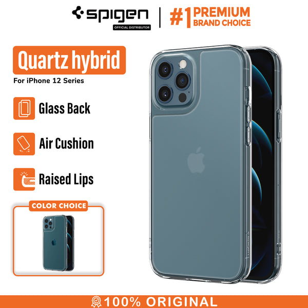 Case iPhone 12 / Pro / Max / 12 Mini Spigen Quartz Hybrid Tempered Glass Back Casing