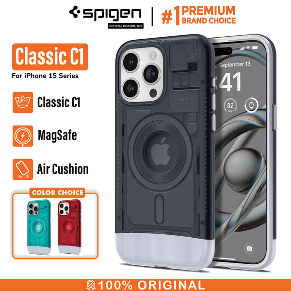 Case iPhone 15 Pro Max Plus Spigen Classic C1 MagSafe Anti Shock Crack