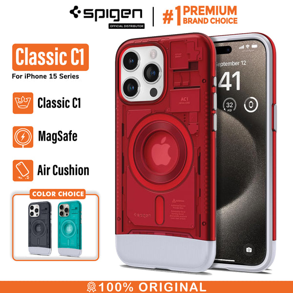 Case iPhone 15 Pro Max Plus Spigen Classic C1 MagSafe Anti Shock Crack