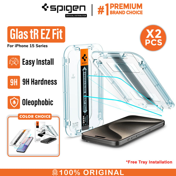 Tempered Glass iPhone 15 Pro Max Plus Spigen Glas tR EZ Fit Clear 9H