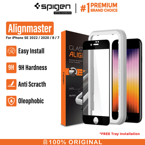 Tempered Glass iPhone SE 3 2022/2020 8/7 Spigen AlignMaster Full Cover Screen