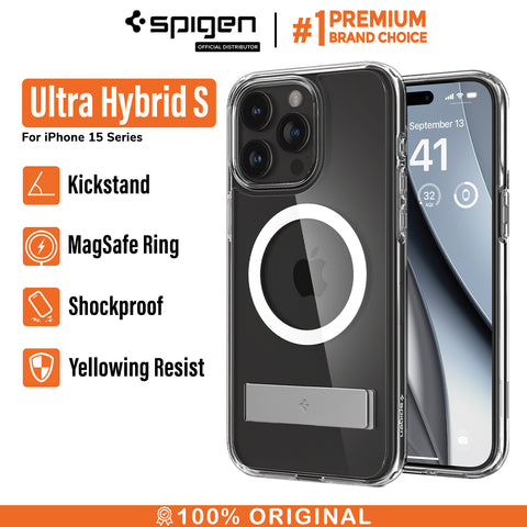 Case iPhone 15 Pro Max Plus Spigen Ultra Hybrid S Stand Magsafe Casing