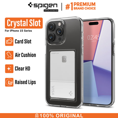 Case iPhone 15 Pro Max Plus Spigen Crystal Slot Card Clear Soft Casing
