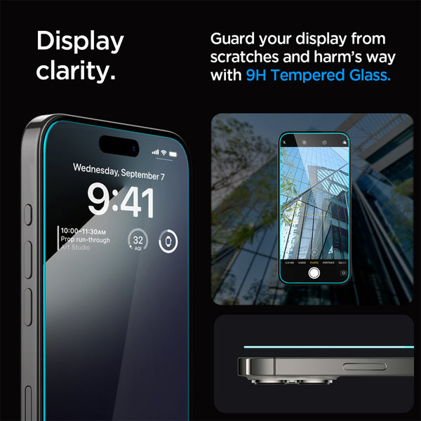 Tempered Glass iPhone 15 Pro Max Plus Spigen Glas tR EZ Fit Clear 9H