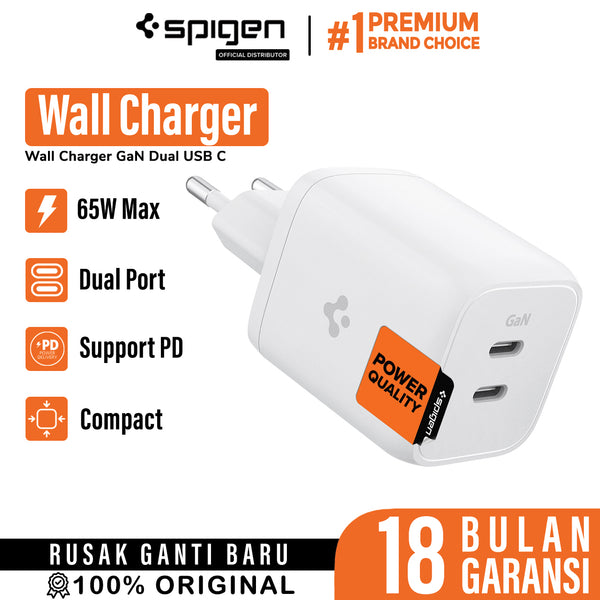 Wall Charger Kepala Adaptor Spigen ArcStation GaN Dual USB C 65W PD QC