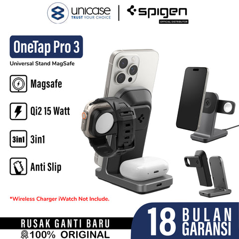 MagSafe Magnetic Wireless Charger Stand Spigen OneTap Pro 3 3in1 iPhone Airpods 15W Fast Charging