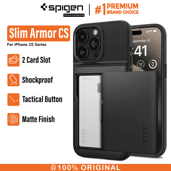 Case iPhone 15 Pro Max Plus Spigen Slim Armor Card Slot Wallet Casing