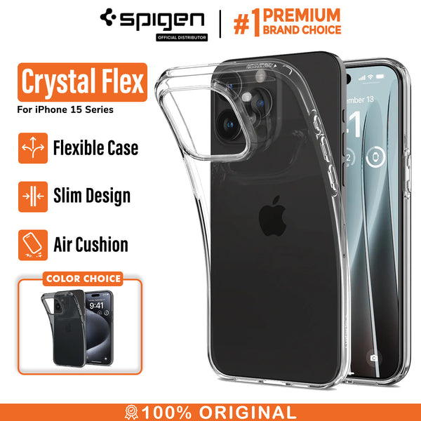 Case iPhone 15 Pro Max Plus Spigen Crystal Flex Clear Slim Soft Casing