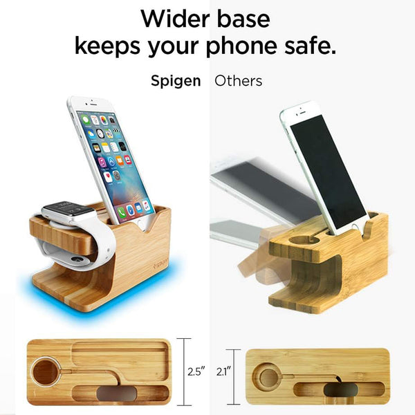 Stand Kayu Apple Watch Charger iPhone Spigen 2 in 1 Holder Dock Bamboo
