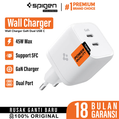 Wall Charger Adaptor Spigen 45W PD USB C Dual Port Super Fast Charging