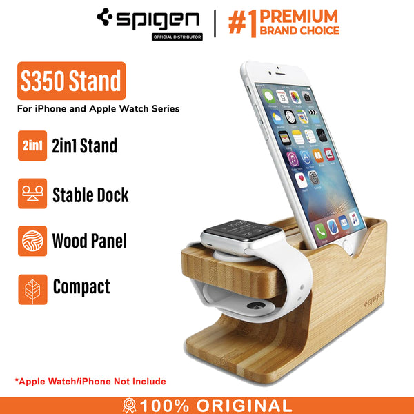 Stand Kayu Apple Watch Charger iPhone Spigen 2 in 1 Holder Dock Bamboo