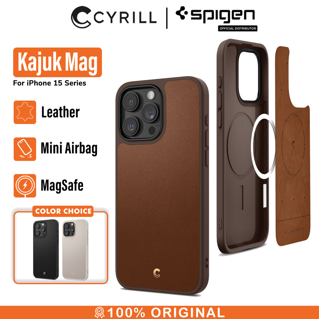 Cyrill by Spigen Kajuk Mag [Compatible with iPhone 14 Pro Max] Magnetic Wireless Charging Premium Leather Case - Cream