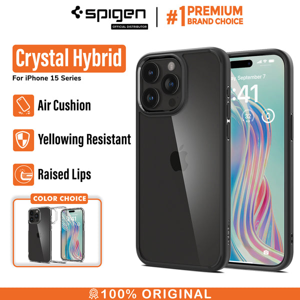 Case iPhone 15 Pro Max Plus Spigen Crystal Hybrid Slim Clear Casing