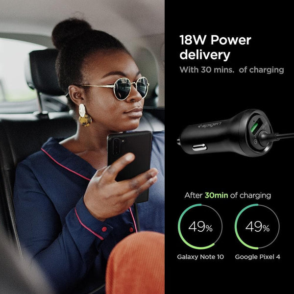 Car Charger Dual Port USB A / C 36W Spigen F30QC PD QC Fast Charging With Type-C Cable