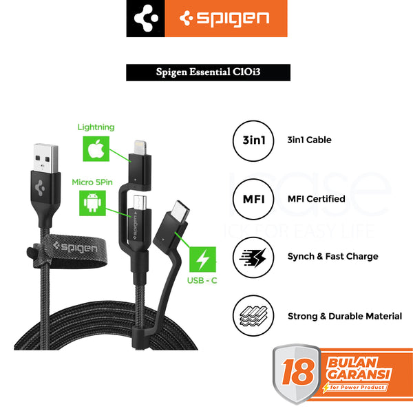 Spigen Cable USB-C + Micro + Lightning Essential C10i3 Original Kabel
