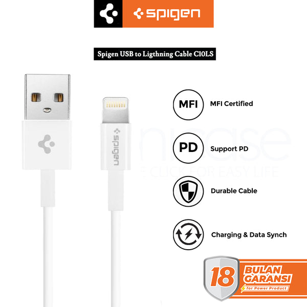 Cable USB A to Lightning Cable 2.4A Spigen C10LS MFI PD Fast Charging