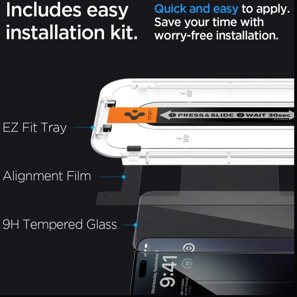 Tempered Glass iPhone 15 Pro Max Plus Spigen Glas tR EZ Fit Full Cover –