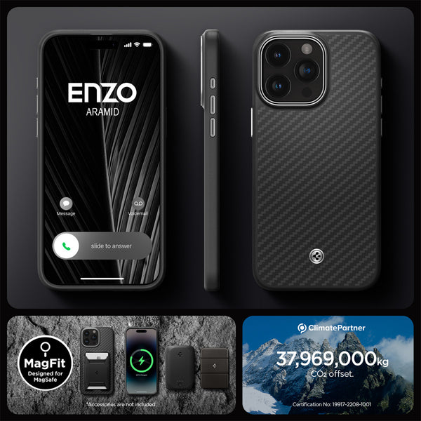 Case iPhone 15 Pro Max Plus Spigen Enzo Aramid Magsafe Carbon Casing