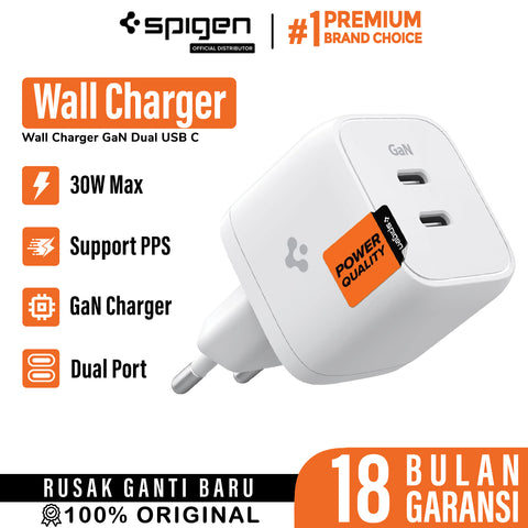 Wall Charger Adaptor Spigen 30W USB C Dual Port PD QC Fast Charging