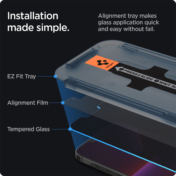 Tempered Glass iPhone 13 Pro Max Mini Spigen EZ Fit Anti Spy / Blue