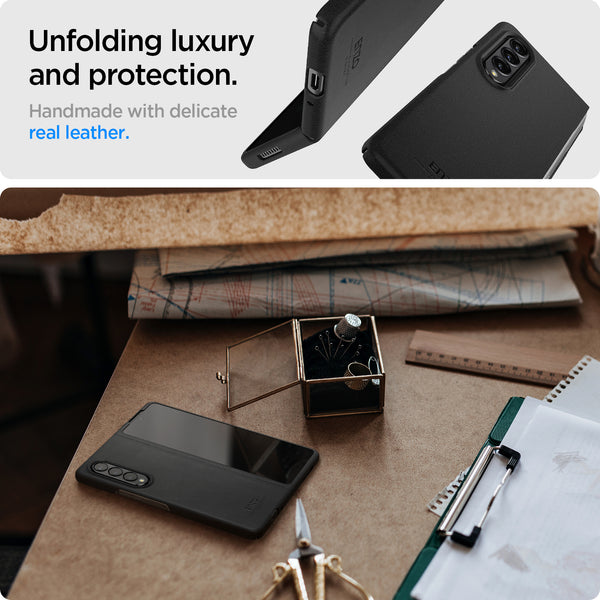 Case Samsung Galaxy Z Fold 3 Spigen Enzo Hardcase Slim Leather Casing