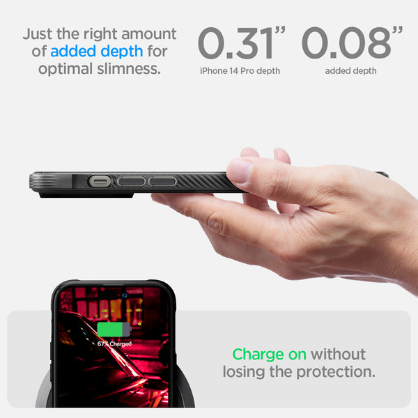 Case iPhone 14 Pro Max Plus Spigen Rugged Armor MagSafe Carbon Casing