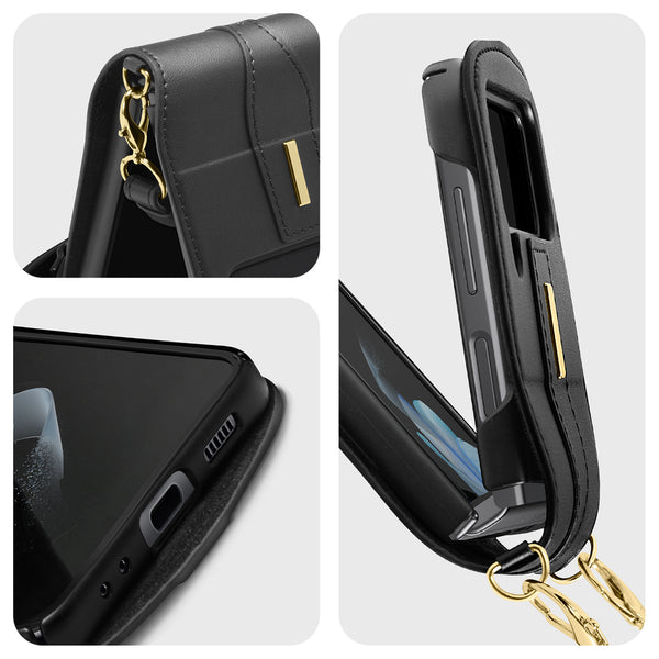 Case Samsung Galaxy Z Flip 4 Spigen Lienar Calin Leather Strap Casing